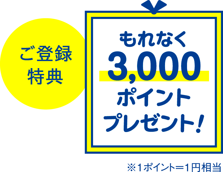 【ご登録特典】もれなく3,000ポイントプレゼント！ ※1ポイント＝1円相当